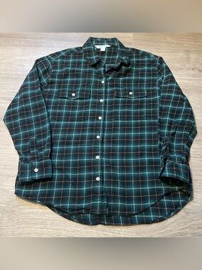 Old Navy Women’s Medium Green Plaid Flannel Button-Up Boyfriend Shirt Swiftie